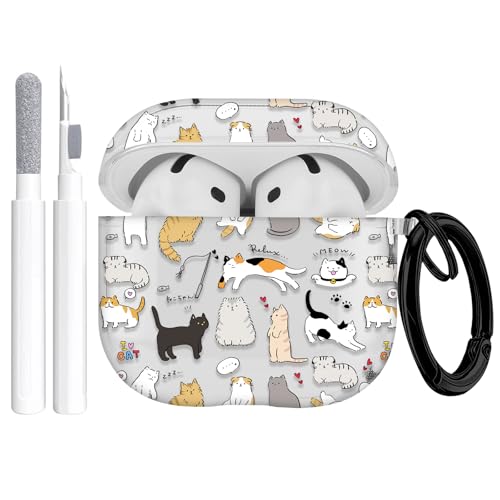 Gedicht for Apple Airpods 4th Generation Case Cover(2024), Protective TPU Soft Cases Cover Rugged for Airpods 4th Generation Case with Cleaner Kit & Keychain for Women Men，Cat