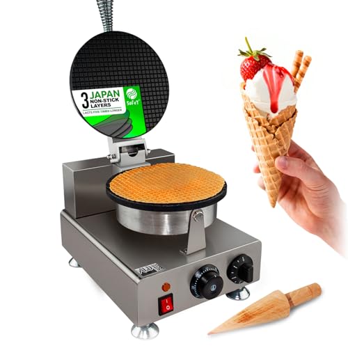 ALDKitchen Waffle Cone Maker | Ice Cream Cone Iron | Nonstick (Round-Shaped)