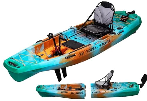 Reel Yaks Radar Modular Fishing Kayak - 10ft Lightweight Fin Drive, Sit On Top Kayak for Adults & Youth - Stable & Portable, Ideal Space-Saving Design for Travel - 400 lbs Capacity - Sunrise