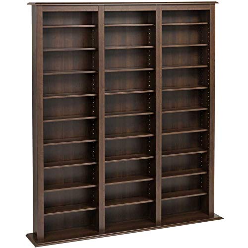 Prepac Barrister 3 Column 63.75" Media Storage, Wood Multimedia Storage Unit with 27 Adjustable Shelves, Modern Multimedia Cabinet with Removable Shelves for Books, Medias and Collectibles, Espresso