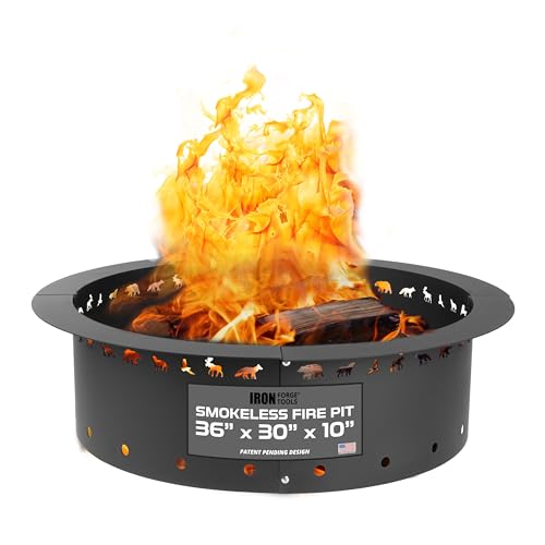 Iron Forge Tools Fire Pit Ring 36 Inch Outer/30 Inch Inner - Outdoor Heavy Duty Metal Round Smokeless Permanent Fire Ring Insert Liner (36x30x10)