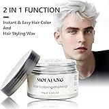 White Hair Color Wax Pomades 4.23 oz - Natural Hair Coloring Wax Material Disposable Hair Styling Clays Ash for Cosplay, Party (White)