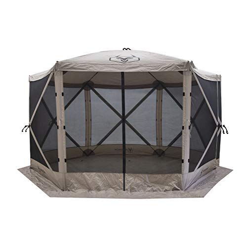 Gazelle Tents™, G6 6-Sided Portable Gazebo, Easy Pop-Up Hub Screen Tent, Waterproof, UV Resistant, 8-Person & Table, Desert Sand, 86" x 124" x 124", GG601DS