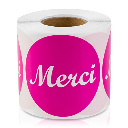 Merci, French Thank You Stickers (2 inch, Round, Pink - 300 Labels) French Thank You Labels for Envelope Seals, Online Boutiques, Birthdays, Baby Showers or Bridal Weddings