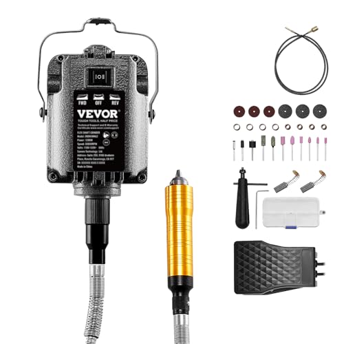 VEVOR Flex Shaft Grinder, 1200W 30,000RPM Electric Flex Shaft Rotary Tool Carver, Multi-functional Hanging Grinding Machine with 31PCS Accessories & Foot Pedal for Carving Buffing Drilling Polishing