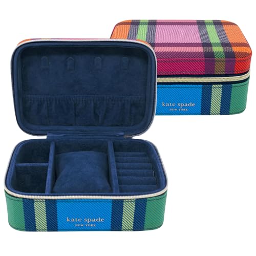 kate spade new york Black Travel Jewelry Case, Small Jewelry Box to Organize Rings, Necklaces, Earrings, Grand Plaid Duo