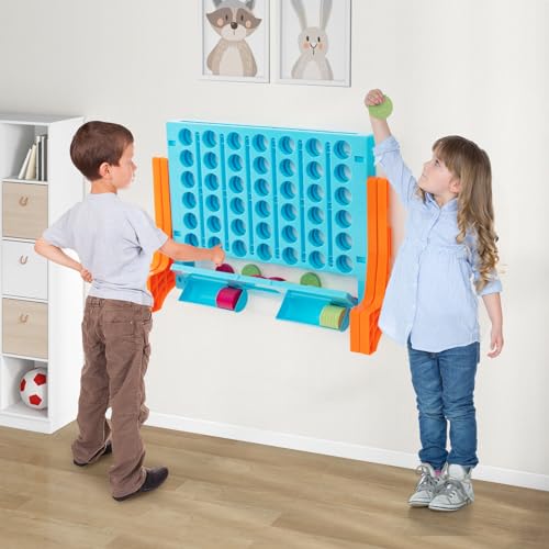 HONEY JOY Giant 4 in A Row, Wall Mounted & Tabletop Four Connect Game, Indoor Outdoor Board Game for Adults Kids, Basement Game Room Decor, Jumbo 4-to-Score Connect Game Set w/Carrying Bag & 42 Coins