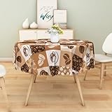 SIEDYCV Coffee Themed Round Tablecloth 60 Inch Brown Coffee Beans Cups Print Fabric Table Cloth Polyester Waterproof Anti-Wrinkle Cafe Shop Table Cover for Cafe Farmhouse Dining Party Picnic Decor