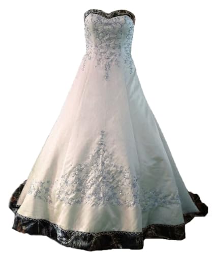 ZVOCY White Satin Camo Wedding Dresses A-Line Camouflage Embroidery Bridal Gown Ivory 16