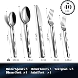 KINGSTONE Silverware Set, Luxury 40 Piece Flatware Set for 8, 18/10 Stainless Steel Cutlery Set with Diamond Cut Pattern for Kitchen, Home, Wedding, Party, Mirror Polished and Dishwasher Safe