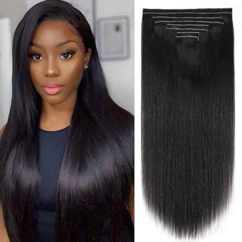 Mihugass Injected Clip in Extension Human Hair Invisible Clip Ins for Women Brazilian Injected Clip ins Human Hair Natural Color 8 Pcs with 18 Clips 120g/Set (18 inch)
