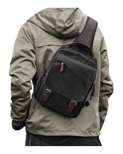 WEPLAN sling bag,canvas messenger bag for men,crossbody bag for women,Black