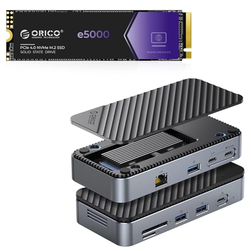 ORICO e5000 2TB PCIe NVMe SSD and M2P7 9-in-1 USB-C Hub with 10Gbps SSD Enclosure, Ethernet, 100W PD, SD/TF, USB-A/C Dock Bundle