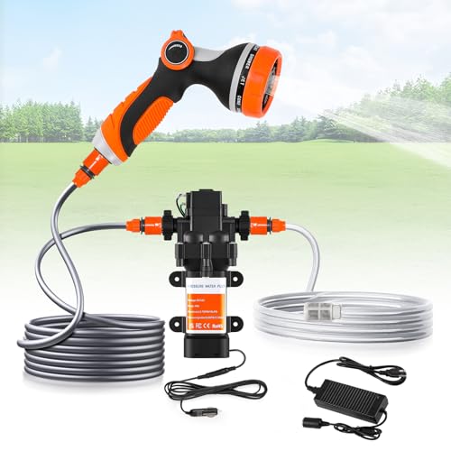 Moongiantgo Car Washer Pump Kit, 12V 80PSI 2.7GPM Intelligent Electric Wash Pump, Portable Pressure Washer with Household Power Converter for Car, Marine Boat Deck, Home, Garden, RV Camping
