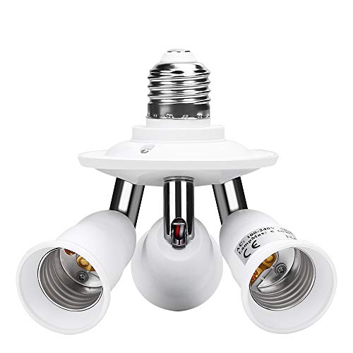 ELECTOP E26 E27 Adjustable Socket Splitter,3 in 1 Socket White Bulb Base Adapter Lamp Holder,360 Degree Rotating 180 Degree Bending
