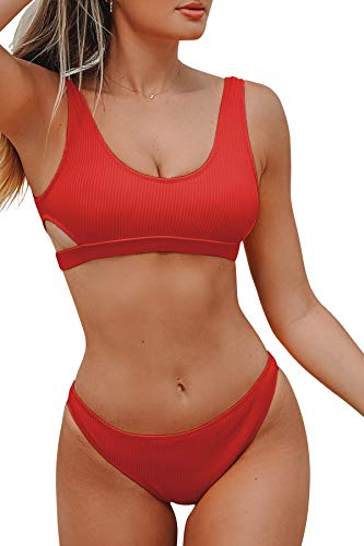 CUPSHE Women's Emerald Velvet Solid Backless Bikini with Cutout, S