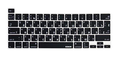 XSKN Russian/English Language Black Silicone Keyboard Cover Skin for 2019 MacBook Pro 16 inch A2141 and 2020 MacBook Pro 13.3 inch A2338 M1 A2251 A2289 with Touch Bar & Touch ID US EU Common Version