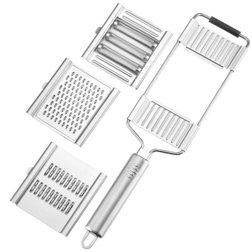 SORT SAVVY Multifunctional 3-in-1 Handheld Cheese Grater, Stainless Steel Julienne Slicer Vegetable Cutter and Grater, Durable, Dishwasher Safe, Easy To Use and Clean - Essential Kitchen Gadgets.