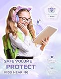 iClever Cat Ear Kids Bluetooth Headphones, LED Lights Up, 74/85/94dB Volume Limited, 50H Playtime,Bluetooth 5.2, USB C,Kids Headphones Wireless Over Ear for Travel iPad Tablet, Meow Macaron-Purple