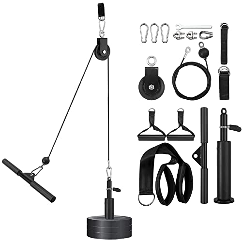 VINTEAM Pulley Cable Machine System, DIY Fitness Home Gym Equipment Workout Accessories with Tricep Rope, LAT Pull Down Bar, Gym Cable for Triceps Extensions, Biceps Curl, LAT Pull Downs, Forearm
