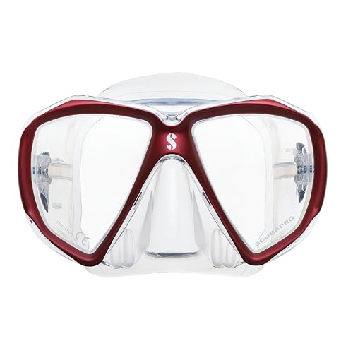 SCUBAPRO Spectra Scuba Mask with Ultra Clear Dual Lens and EZ Equalize Nose Pocket for Diving, Clear/Red