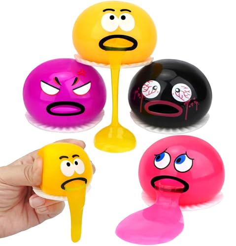 4 Pack Vomiting Stress Balls Fidget Toy Set, Puking Sucking Egg Yolk Slime Ball, Cute and Gross Squeeze Prank Toys, Novelty Sensory Gag Gift