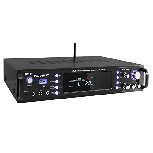 Pyle 3000W Bluetooth 5.0 Home Stereo Amplifier - Hybrid Multi-Channel Audio Receiver w/ AM/FM Radio - MP3/USB - AUX - RCA - 2 Mic Inputs - Speaker Selector - Rack Mount - Remote - P3301BAT