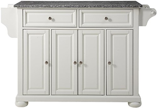 Crosley Furniture Alexandria Granite Top Rolling Kitchen Island Storage Cart, Microwave Stand, Spice Rack, White