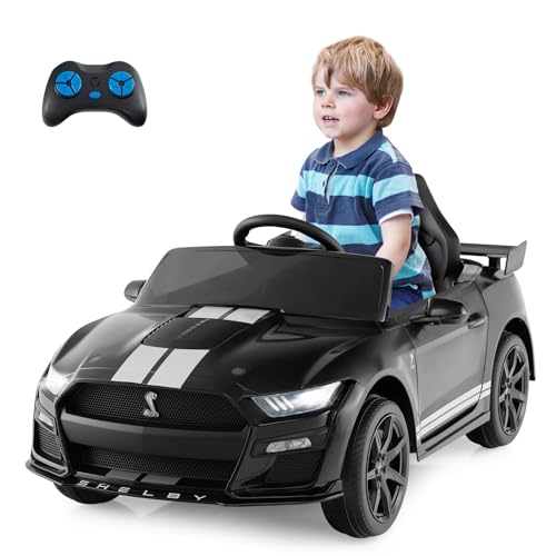 Costzon Ride on Car, 12V Licensed Ford Mustang Shelby GT500 Kids' Electric Vehicles w/Remote Control, USB Port, Radio, Music, Player, High Low Speed & Soft Start, Racing Kids Car for Toddler (Black)