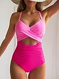 Eomenie Women's One Piece Swimsuits Tummy Control Cutout High Waisted Bathing Suit Wrap Tie Back 1 Piece Swimsuit Pink Color Block