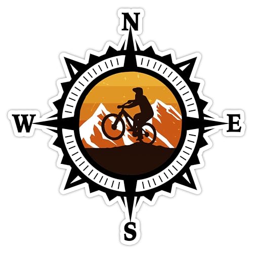 Black Diamond Art - Compass Mountain Bike Sticker - Trail Tree Outdoor Stickers Vinyl Decal Car Boat (12" x 12")