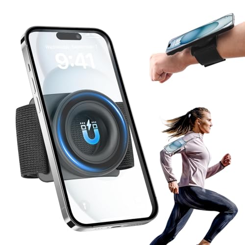 TOPGO Running Phone Holder for iPhone [360° Rotatable & Upgrade Anti-Drop] Magnetic Wrist Phone Holder, Magsafe Armband Compatible with iPhone 16 Pro and Android - Black