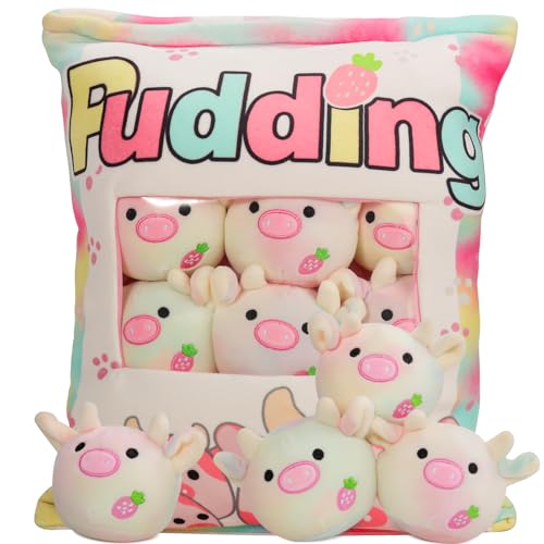 Jilpak Cute Cow Plush Pillow, Bag of Kawaii Plushies Animal Dolls, Christmas & Birthday Stuffed Toy for Kids (Colorful Cow)