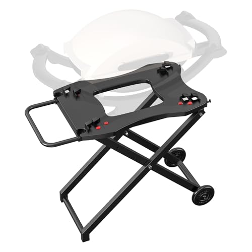 Portable Grill Cart for Weber Q Series Q100 Q1000 Q120 Q1200 Q200 Q2000 Q2200 Gas Grill, Collapsible Grill Stand Table for Weber Q1400 Q2400 Electric Grill, Outdoor Folding Trolley Grill Cart