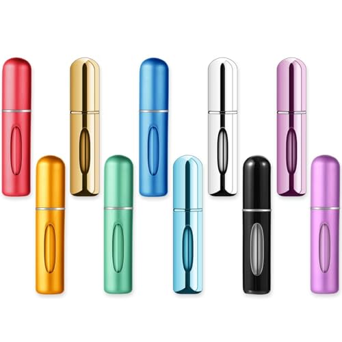 10 PCS Refillable Mini Perfume Atomizer Bottles, 5ml Portable Small Size Perfume Spray Bottles, Multicolor Aluminum Refill Scent Pump Case for Traveling and Outgoing, Pack of 5 Glossy & 5 Matte