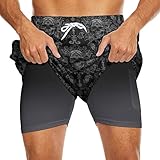 Gothic Skull Men's Swim Trunks with Compression Liner 7 Inch Swimming Skull Trunks Men Bathing Suits Board Shorts XL