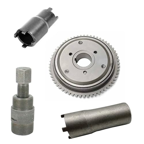 QISF 4PCS Starter Clutch Kit Flywheel Puller & Nut + Clutch Lock Spanner Tool for GY6 Scooter 125cc 150cc 152QMI 157QMJ Engine Models ATV