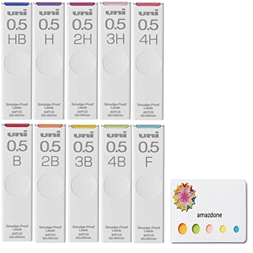 Uni Mechanical Pencil Lead,"The Uni" Smudge-Proof Leads 0.5mm（ULS0540）/HB,H,2H,3H,4H,B,2B,3B,4B,F 10Pack/total 400 Leads, amazdone Sticky Notes Value Set