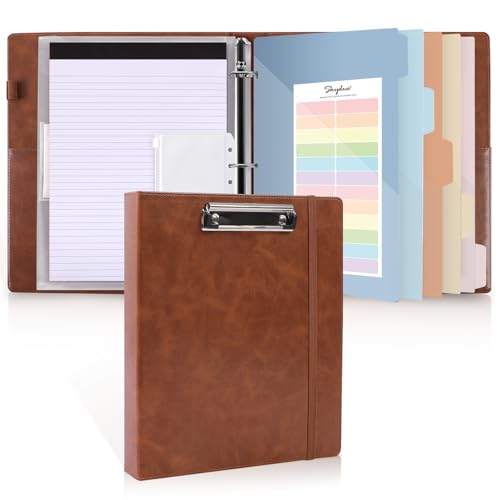 SKYDUE 3 Ring Binder with Clipboard,1 Inch Binder, 13.2" × 10.2" PU Clipboard Binder with Notepad & 5 Dividers with 5 Pockets, Labels, Clipboard Folder Great for School Office(Fit Letter Sized Paper)