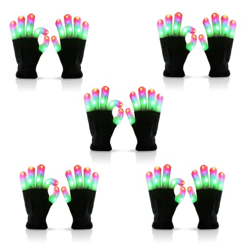 Luwint Children LED Finger Light Up Gloves - Cool Flashing Novelty Fun Toys for Kids 5-7 8-12, Birthday, Dance, Party, Costume (5 Pairs)