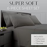 Queen Sheet Set 6 Piece Hotel Quality Bed Sheet w/ 4 Pillowcases - Microfiber Sheet Sets with Deep Pockets, Breathable Cooling Wrinkle Free, Machine Washable 6 Pc Sheets for Queen Size Bed, Gray