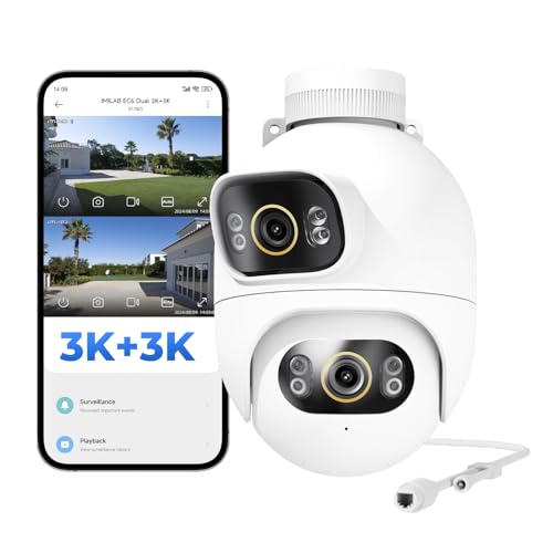 IMILAB EC6 Dual 3K+3K Plug-in Outdoor Security Camera: Outdoor Camera for Home Security w/Motion Spotlight/Siren, Wired 360° Rotate Cam, Person Tracking, 24/7 Continuous Recording, Color Night Vision