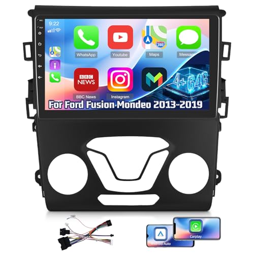 [8Core Qualcomm 4+64G] Android Car Stereo for Ford Fusion Mondeo 2013-2019 -Wireless Carplay and Android Auto - 9 Inch 1280 * 720 IPS Touchscreen Car Radio - DSP/GPS/WiFi/SWC + AHD Backup Camera