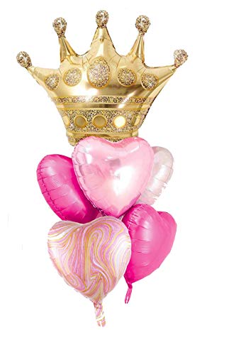 Pink Balloons Birthday Decorations，Gold Crown Princess Foil Balloons Set for Girls Women Party Decorations Baby Shower