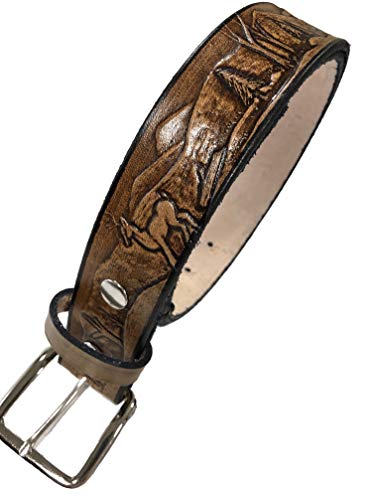 Deer Design Handmade Mens Leather Belt Western Work Casual Belt 1.5" Wide Color Cocoa Brown (36)
