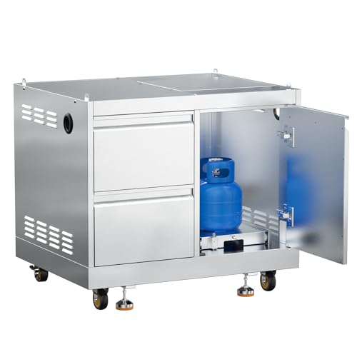 BODEGA Stainless Steel Outdoor Kitchen Drawer Cabinet for Built-in BBQ Grill with 2 Drawers and Propane Tank Storage,Outdoor kitchen storage perfect for Outdoor Kitchen BBQ Island.For all weather use.