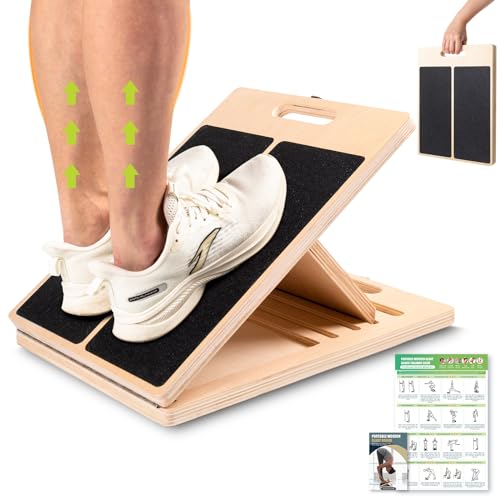 Slant Board for Calf Stretching, Adjustable Portable Wooden Incline Board for Calf Stretcher with Training Poster, 300 Lbs Weight Capacity Calf Stretch Wedge for Leg, Knees, Heel, Ankle & Stretching