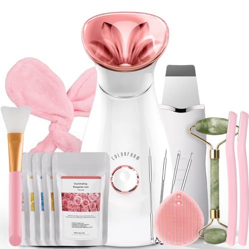 Colorfarm Facial Steamer Nano Ionic: Face Steamer Home Spa Kit Deep Cleaning Unclogs Pores Sinuses Inhaler with 8 Skin Care Tools - Humidifier Hot Mist Self Care Gifts for Women