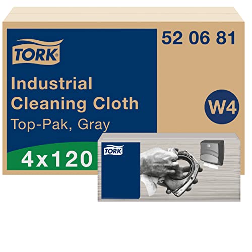 Tork Industrial Cleaning Cloth Gray W4, Flexible and Soft, 4 x 120 Cloths, 520681