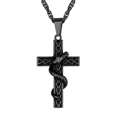 PROSTEEL Black Snake Cross Necklace Serpent Cross Amulet Pendant Chain Vintage Punk Gothic Goth Women Men Jewelry Christian Jewelry